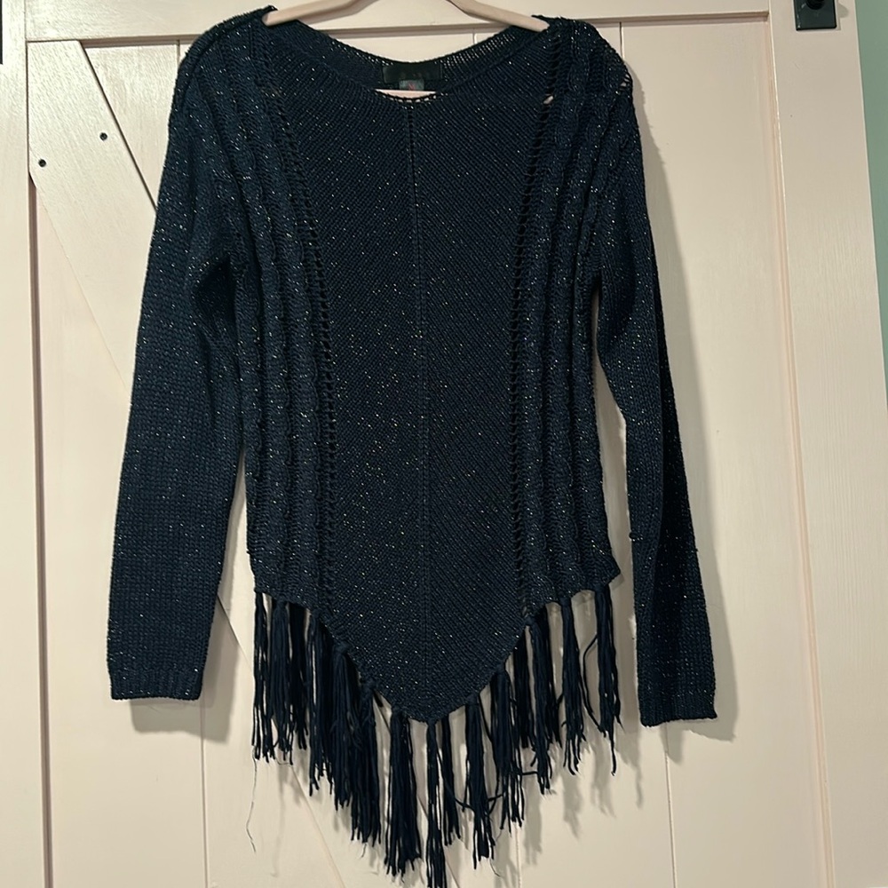 Beautiful Blue silver  fringe sweater